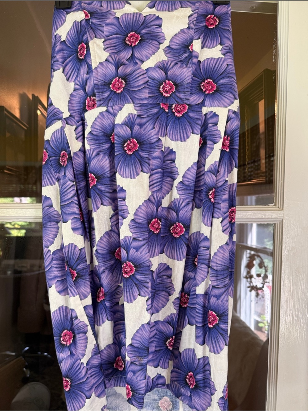 Ariella Purple Floral Midi Skirt with Pink Centers